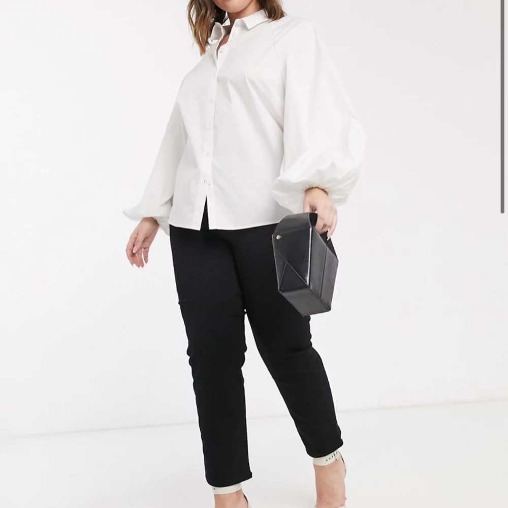 ASOS DESIGN Curve long volume sleeve shirt in cotton in white
